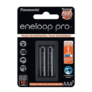 Kit com 2 Pilhas Recarregáveis Eneloop Pro AAA Palito Panasonic