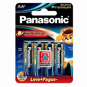 Kit com 6 Pilhas Alcalinas Premium AA Pequena Lr6egr/6b96 Panasonic