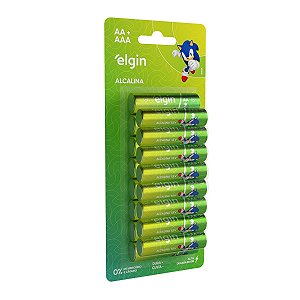 Kit com 16 Pilhas Alcalinas 8 AA Pequena e 8 AAA Palito Elgin