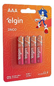 Kit com 4 Pilhas Zinco AAA Palito R03 Elgin