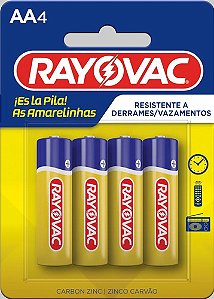 Kit com 4 Pilhas de Zinco Amarelinhas AA Pequena Rayovac