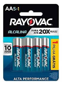 Kit com 6 Pilhas Alcalinas AA Pequena Rayovac