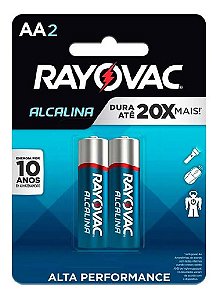 Kit com 2 Pilhas Alcalinas AA Pequena Rayovac