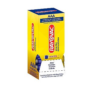 Kit com 40 Pilhas de Zinco Amarelinhas em Tubo AAA Palito Rayovac