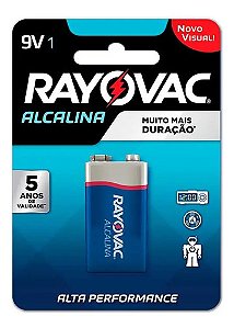 Bateria Alcalina em Cartela com 1 Unidade 9V Rayovac