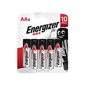 Kit com 8 Pilhas Alcalinas Max AA Pequena Energizer