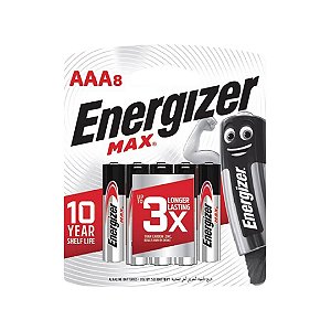 Kit com 8 Pilhas Alcalinas Max AAA Palito SM-96 Energizer