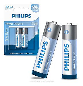 Kit com 2 Pilhas Alcalinas AA Pequena Philips