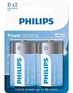 Kit com 2 Pilhas Alcalinas D Grande Philips