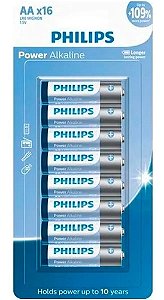 Kit com 16 Pilhas Alcalinas AA Pequena Philips