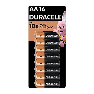 Kit com 16 Pilhas Alcalinas AA Pequena Duracell