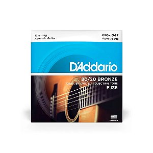 Cordas Para Violão Aço Bronze 80/20 12C 010 EJ 36 D Addario