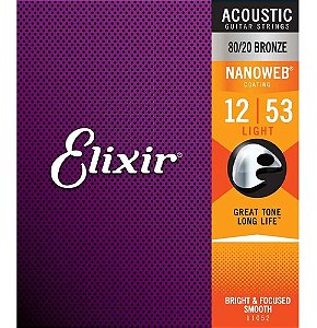 Corda Para Violão .012 12-53 Light  Aço Nanoweb Elixir