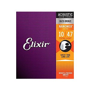 Corda Violão 010 Extra Light Bronze 80/20 Aço Nanoweb Elixir