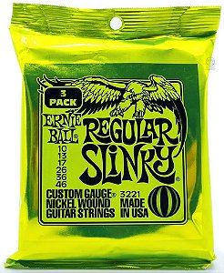 Kit com 3 Cordas Guitarra 010/046 Regular Slink Niquel Ernie Ball