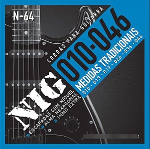 Cordas Para Guitarra 10-46 - 1ª Mi Extra + Palheta N64 Nig