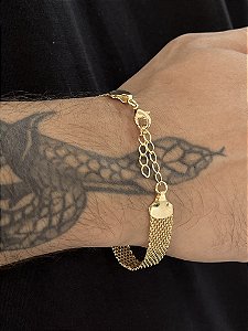 Pulseira Esteira 10mm com extensor - Banhado a Ouro