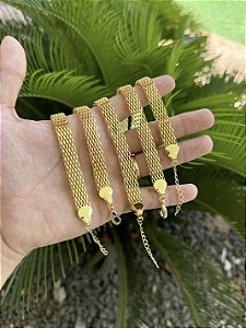 Pulseira Tela 10mm Extensor - Banhado a ouro