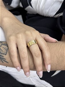 Anel Pai Nosso Cravejado - Banhado a Ouro