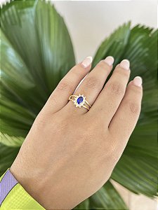 Anel Formatura Azul Feminino - Banhado a Ouro