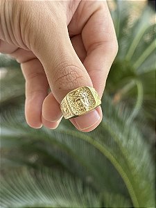 Anel Face de Cristo - Banhado a Ouro