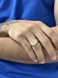 Anel Jesus na Cruz - Banhado a Ouro