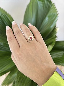 Anel Formatura Vermelho Feminino - Banhado a Ouro