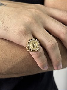 Anel São Bento Roleta - Banhado a Ouro