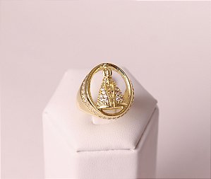 Anel Maria Grande Cristal - Banhado a Ouro