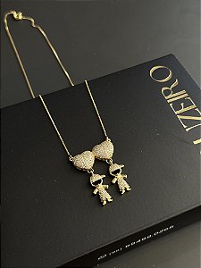 Colar Coração Cravejado Meninos - Banhado a Ouro