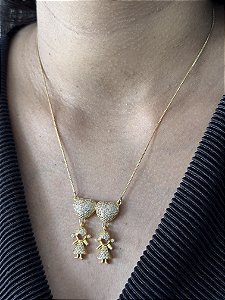 Colar Coração Cravejado Meninas - Banhado a Ouro