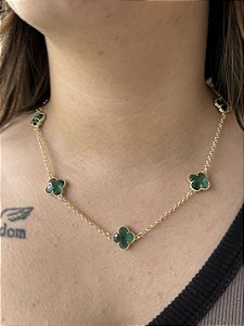 Colar 7 Trevos Verde - Banhado a Ouro