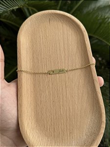Pulseira Infantil Placa Coração Elo Português Personalizado - Banhado a Ouro