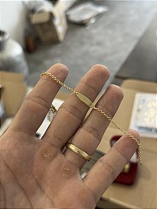 Pulseira Infantil Placa Elo Português Personalizado - Banhado a Ouro