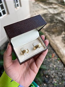 Par de Alianças 7mm 2 Frisos e Diamantado nas Laterais - Moeda Antiga
