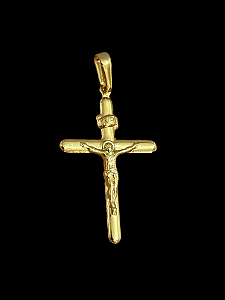 Pingente Jesus na Cruz Chanfrada - Banhado a Ouro