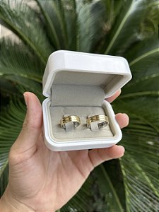 Par de Alianças 6mm 2 Frisos - Moeda Antiga