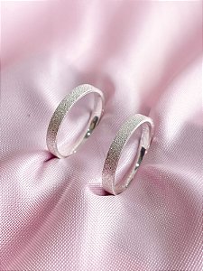 Par de Alianças 4mm Reta Diamantado Total - Prata 950