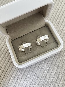 Par de Alianças 5mm Reta 1 Friso - Prata 950
