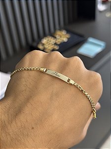 Pulseira Infantil Placa Lisa Grumet Personalizado - Banhado a Ouro