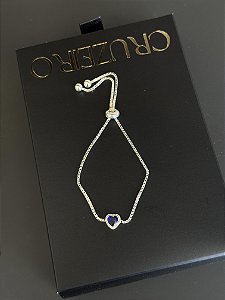 Pulseira Veneziana Cravejada com Coração Safira- Prata 925