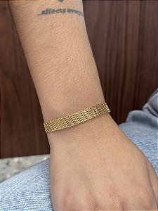Pulseira Esteira 10mm 17cm + extensor - Banhado a Ouro
