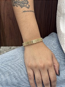 Pulseira Tela 10mm 17cm + extensor - Banhado a Ouro