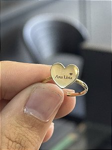 Anel Coração Personalizado Regulável - Banhado a Ouro