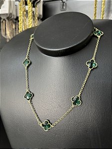 Colar 7 Trevos Verde - Banhado a Ouro