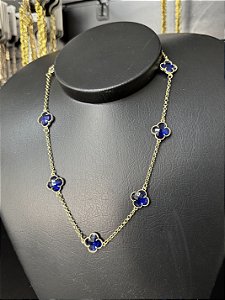 Colar 7 Trevos Azul- Banhado a Ouro