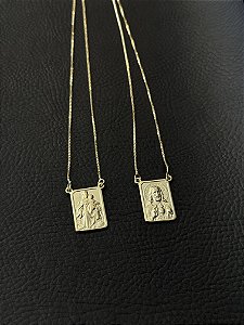 Escapulário Jesus e Maria Grande - Banhado a Ouro