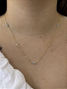 Colar Olho Grego 45cm - Banhado a Ouro