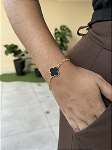 Pulseira Trevo Preto com Dourado - Banhado a Ouro
