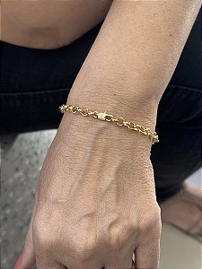 Pulseira Elo Português 5mm 18cm - Banhado a Ouro
